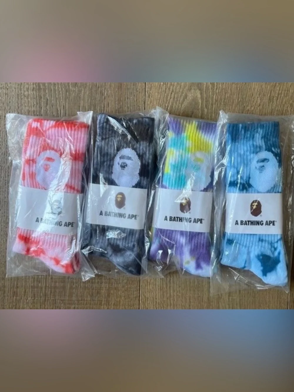 4 pair Bape A Bathing Ape Big Head Tie Dye High socks Set of 4